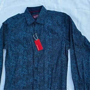 Consequence Men's Woven Tonal Paisley LS Button-Up Point Collar S Navy #254